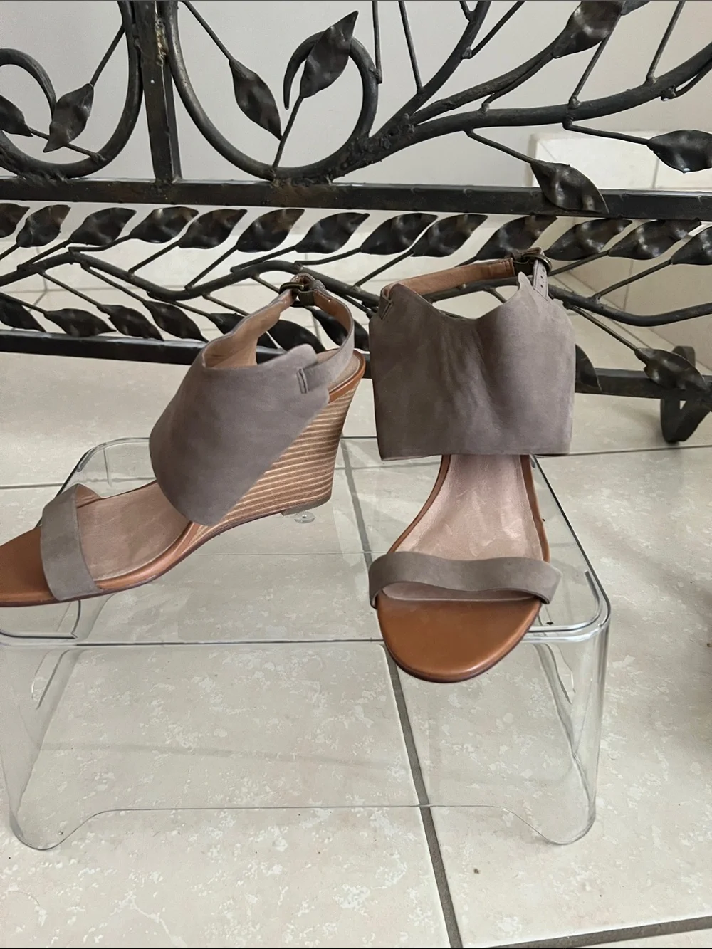 Wedge Sandals in Taupe Suede